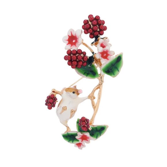 Mouse & Raspberry brooch BNIP adorable pin - Picture 1 of 5
